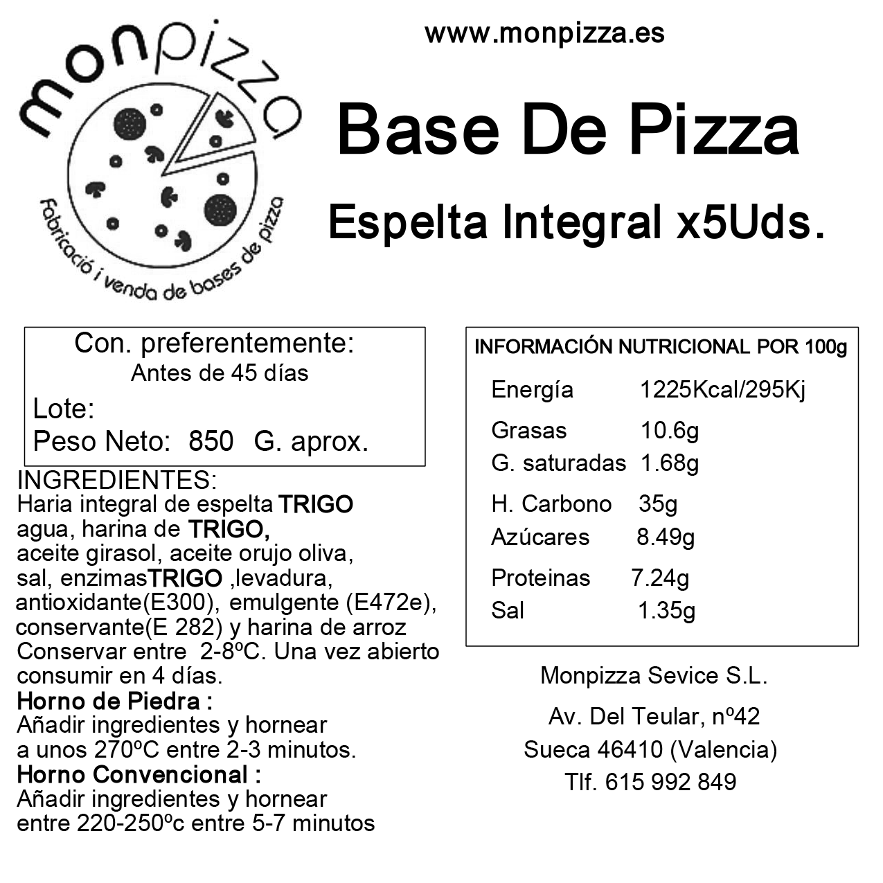 Base Pizza Espelta Integral - Imagen 3