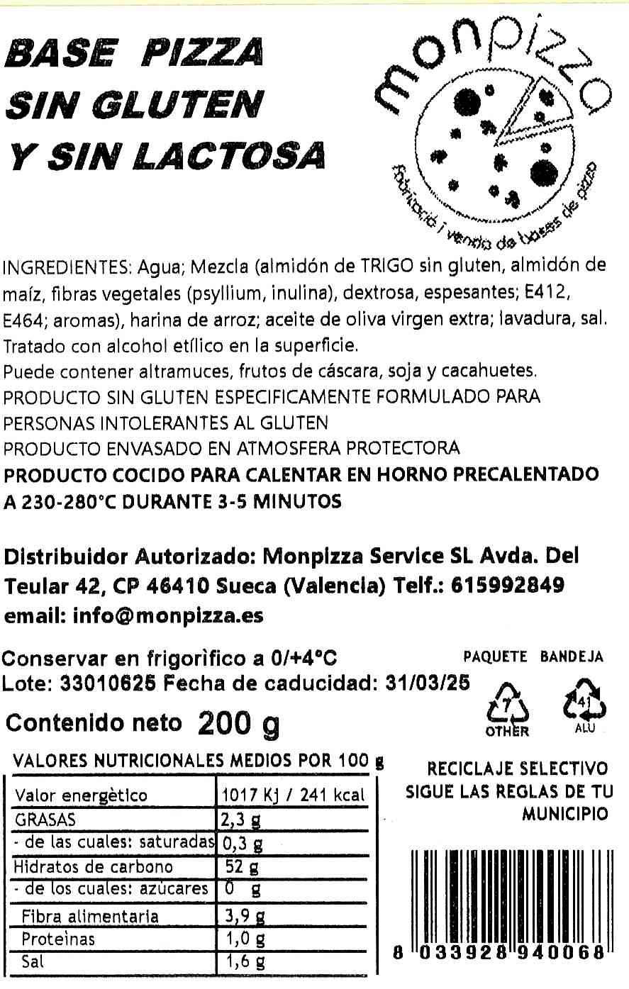 Base Pizza Sin Gluten - Imagen 2