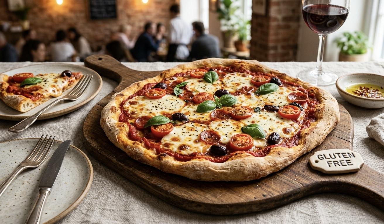 Masa de pizza sin gluten en la mesa de un restaurante
